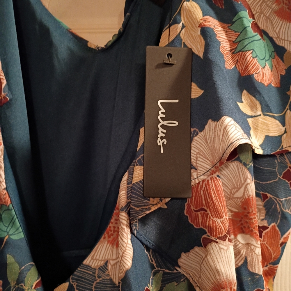 NWT Lulu's Floral Of Shoulder Chiffon Wrap Dress - Picture 4 of 11
